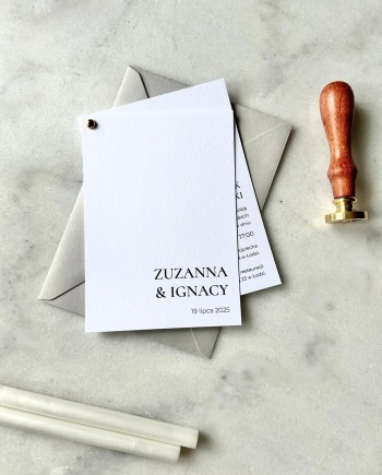 Zaproszenia ślubne minimalistyczne ze złotym nitem Celine