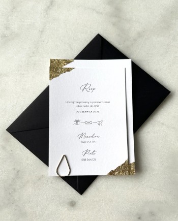Zaproszenie ślubne pozłacane glamour i RSVP