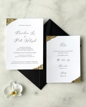 Zaproszenia ślubne złote glamour i RSVP